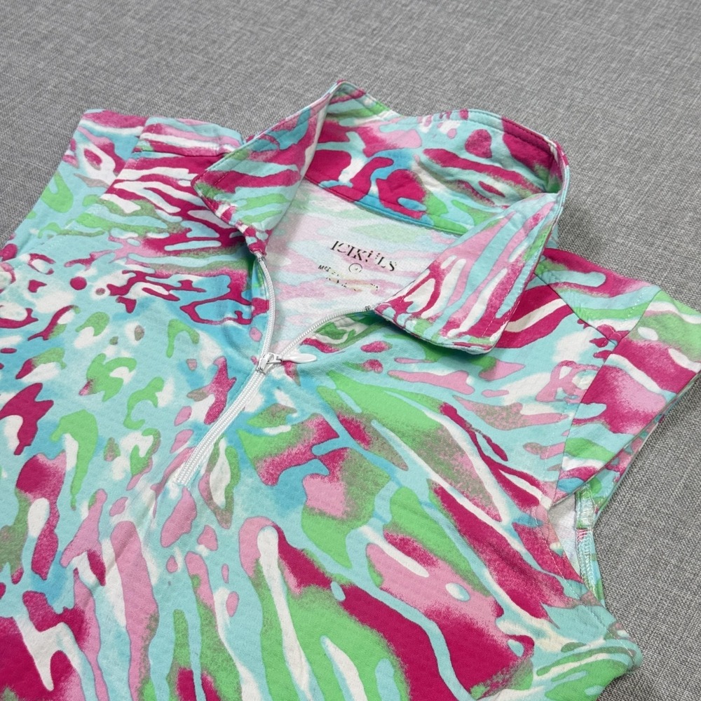 Icikuls Sleeveless 1/4 Zip Golf Polo Womens M Multicolor Animal Print Activewear